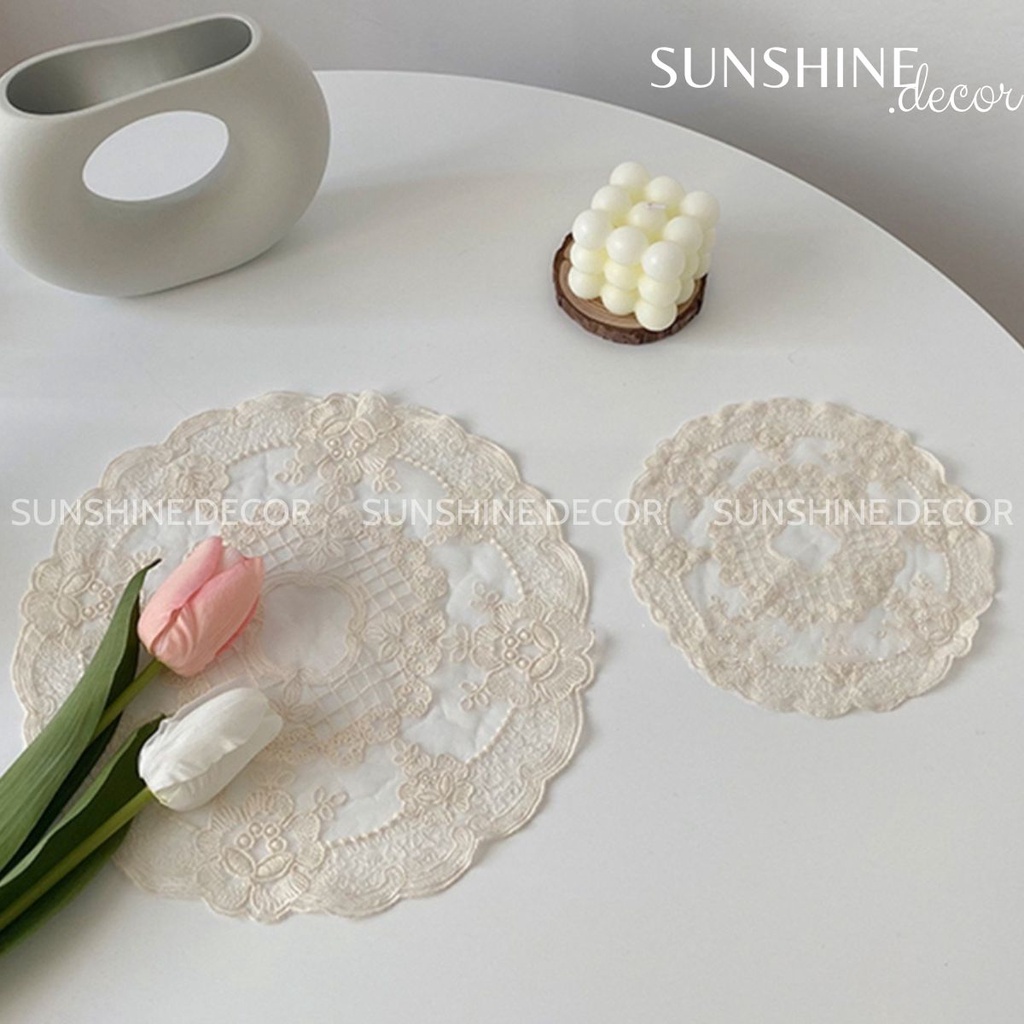 Tấm lót bình hoa thêu ren miếng lót lọ hoa phong cách vintage cổ điển phụ kiện chụp ảnh decor