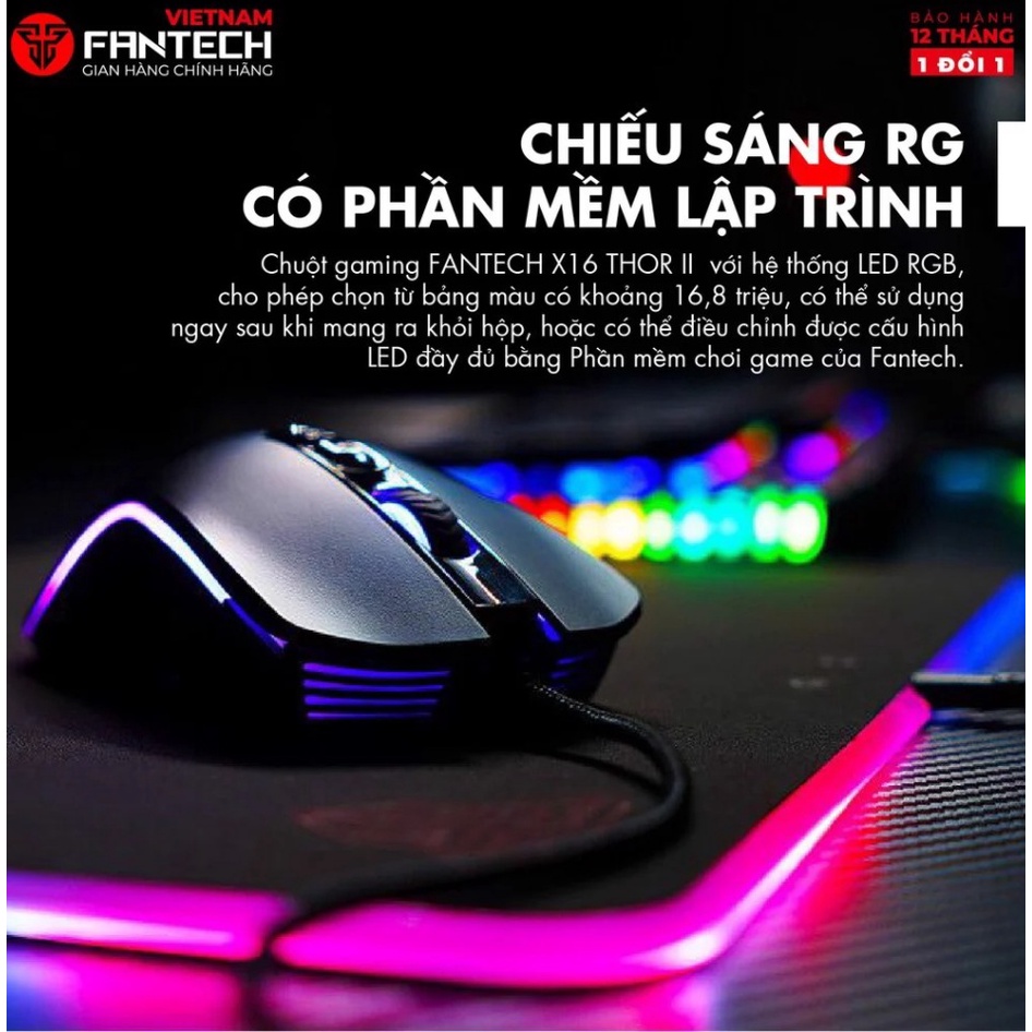 Chuột Gaming Có dây Fantech X16 THOR II 4200DPI LED RGB 16,8 Triệu Màu