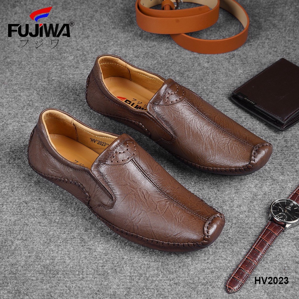 Giày Lười Mọi Nam Da Bò FUJIWA - HV2023. Da Thật Nguyên Miếng, Đế Âm Cao Su Thiên Nhiên. Size:  38, 39, 40, 41, 42, 43