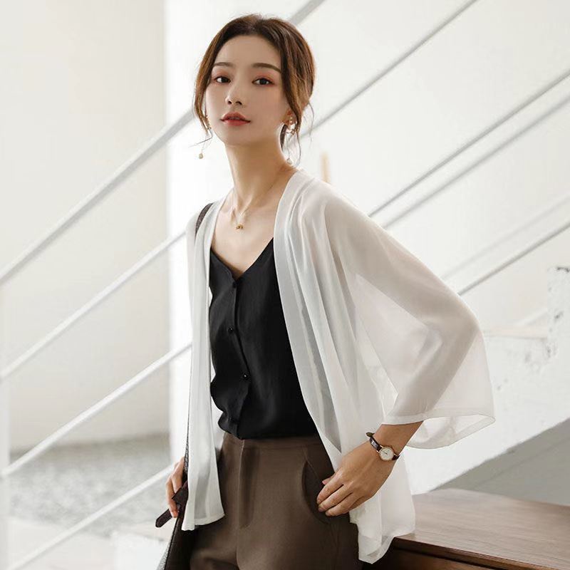 Áo Khoác Voan Mỏng Dáng Rộng Ngắn Tay Thời Trang Mùa Hè Dành Cho Nữ