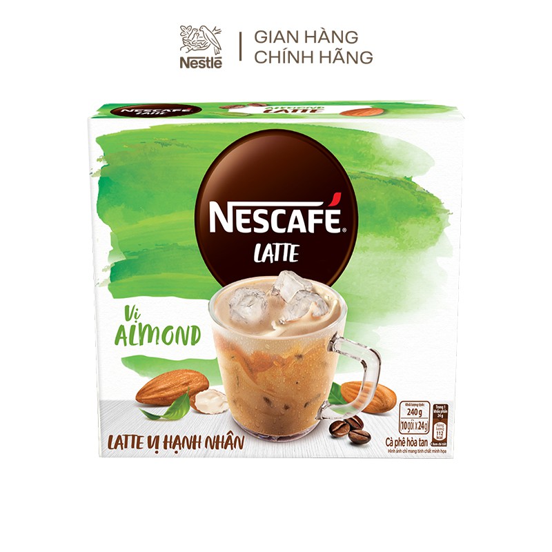 [BAO BÌ MỚI] Cà phê hòa tan NESCAFÉ Latte Sữa Hạt Vị Hạnh Nhân (Hộp 10 gói x 24g)