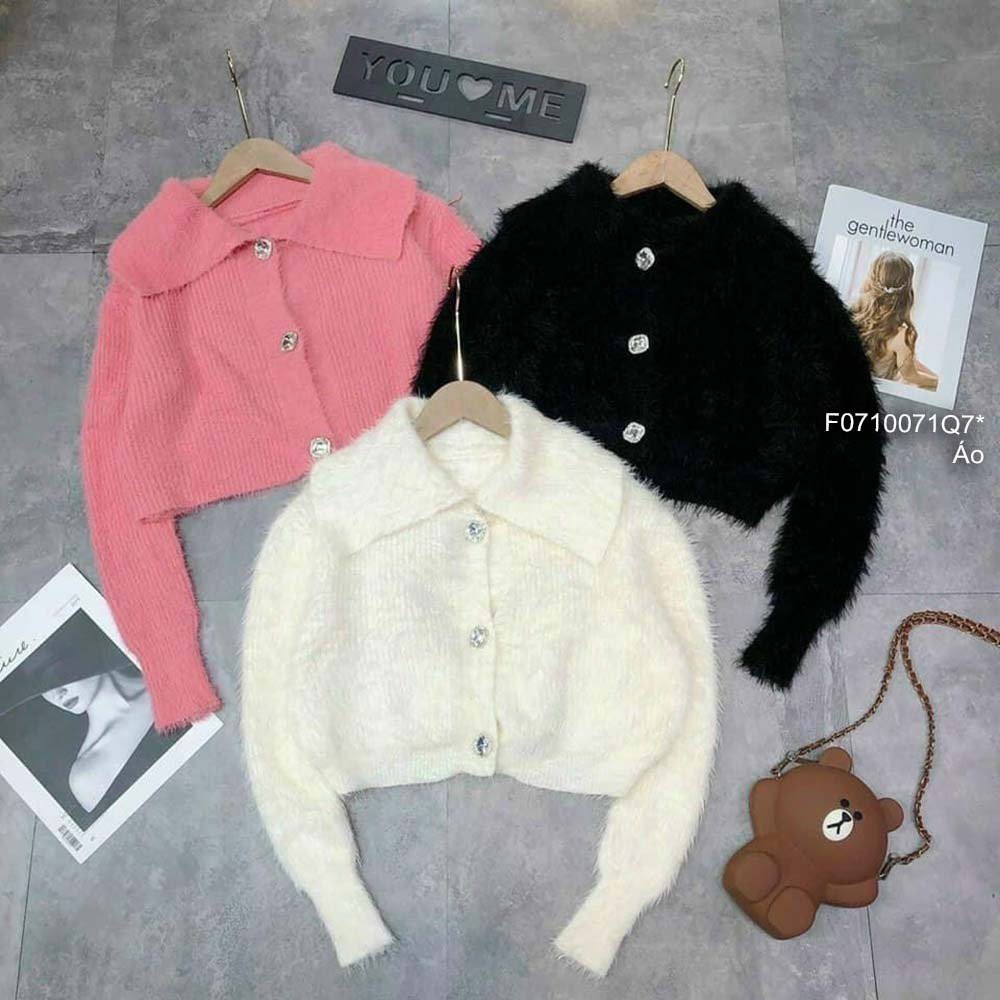 Áo len lông gài khuy đá cổ bẻ tay dài hàng QC!