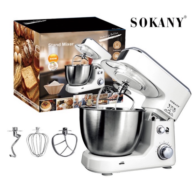 Máy nhào bột công nghiệp SOKANY 4L - 800W - Hàng cao cấp- Máy đánh trứng, trộn salad, nhột bột - Bảo hành 1 năm