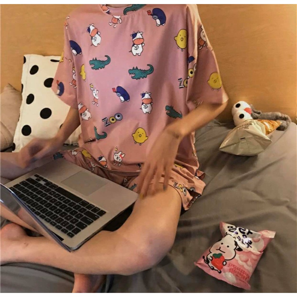 Set Cộc Tay Icon Zoo PEONYB Nữ [FREESHIP] 🌸 Bộ áo thun form rộng, quần short ngắn cute, sooc ngủ mặc ở nhà Ulzzang HOT 🌸 | WebRaoVat - webraovat.net.vn