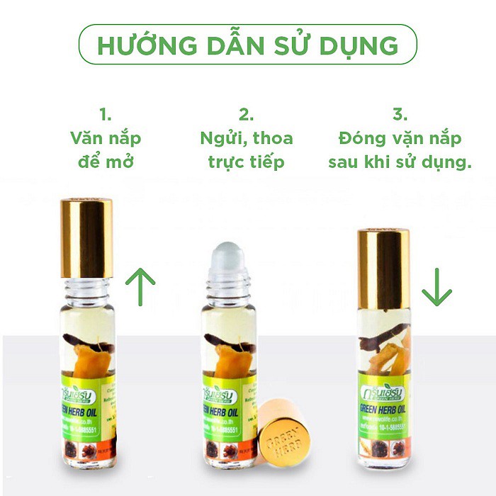 Dầu Lăn Thảo Dược Thảo Mộc Nhân Sâm Thái Lan Ginseng Green Herb Oil 8ml