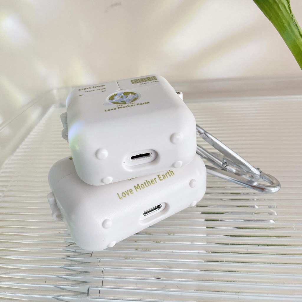 Vỏ Bảo Vệ Hộp Sạc Tai Nghe Bluetooth Airpods 1 2 pro 3 2021 gen3 Bằng PC Cứng Họa Tiết Trái Đất Sáng Tạo Kèm Móc Treo