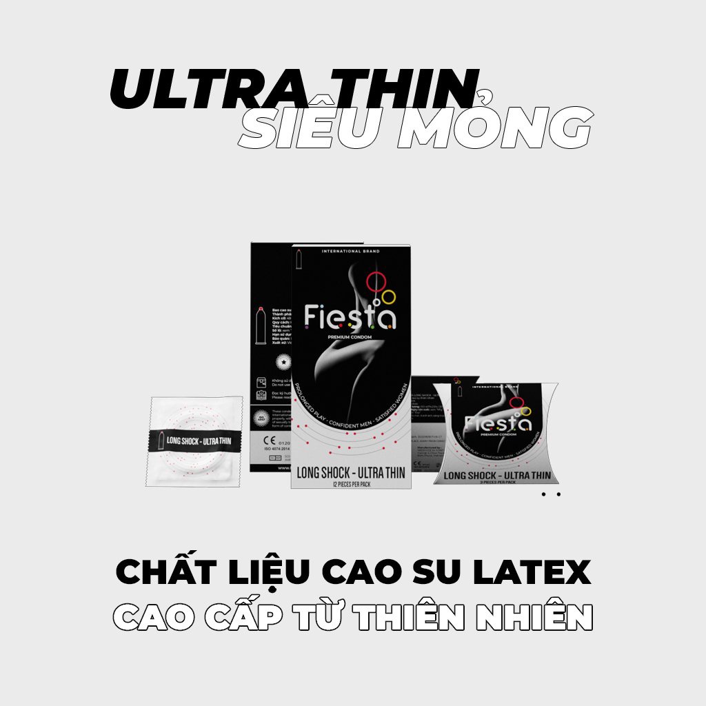 Bao Cao Su Fiesta Long Shock UltraThin Siêu Mỏng Kéo Dài Thời Gian Hộp 12 Cái - Happy Man