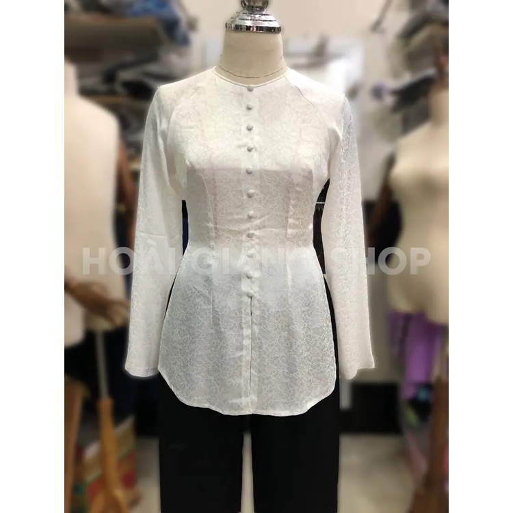 Mẫu vải gấm mới về - Hàng may sẵn bộ bà ba nữ gấm trắng viền cổ quá xinh, trẻ trung. Size S - 4XL
