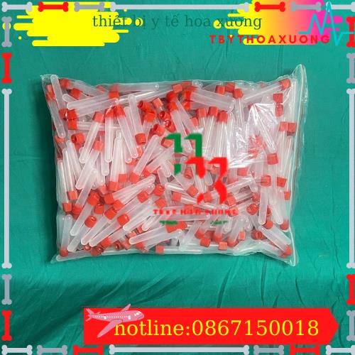 túi 500 Ống nghiệm nhựa dẻo PP màu trắng có nắp đỏ không nhãn , có nhãn 5ml
