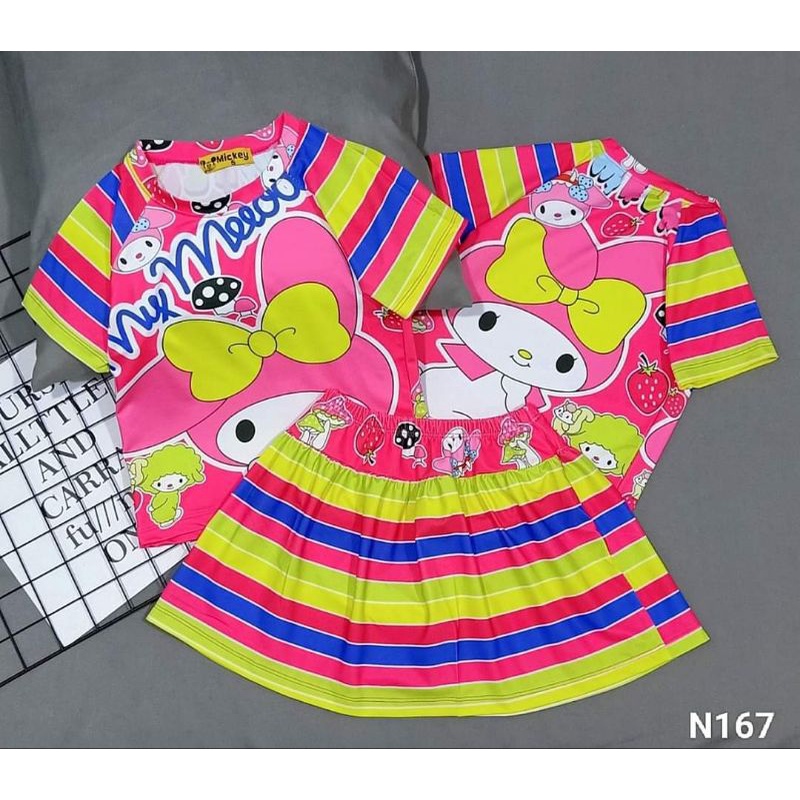 Bộ áo tay ngắn + váy quần thun lạnh 3d hàng shop cho bé gái size đại