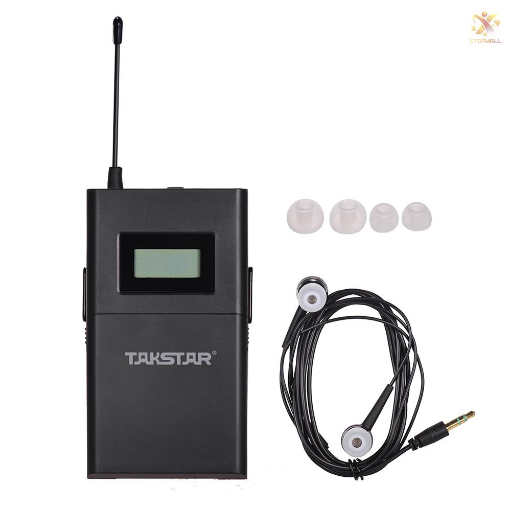 Hệ thống thu phát âm thanh không dây Takstar WPM-200 UHF 50m có tai nghe nhét tai & màn hình LCD 6 kênh