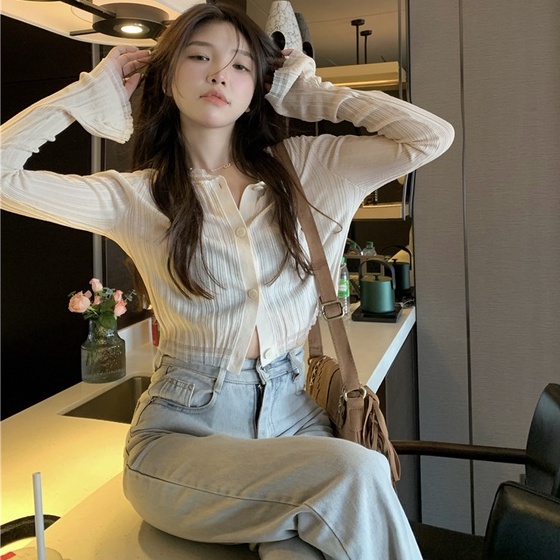 Áo khoác cardigan ZHELIHANGFEI dệt kim dài tay chống nắng eo cao thời trang cho nữ