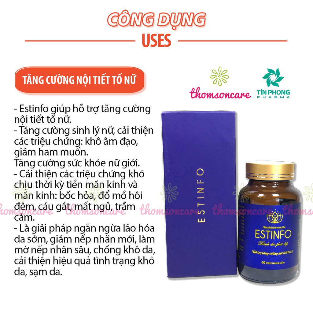 Bổ sung nội tiết tố nữ, giảm nám da từ mầm đậu nành và Glutathion - Estinfo Hộp 60 viên