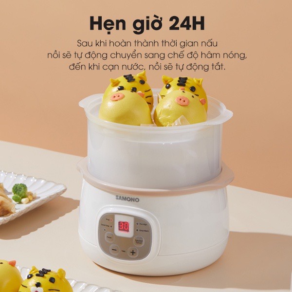 Nồi nấu chậm đa năng 4in1 SAMONO SW-SC08 0.8L chế độ hẹn giờ 24h phiên bản quốc tế - Hàng chính hãng bảo hành 12 tháng