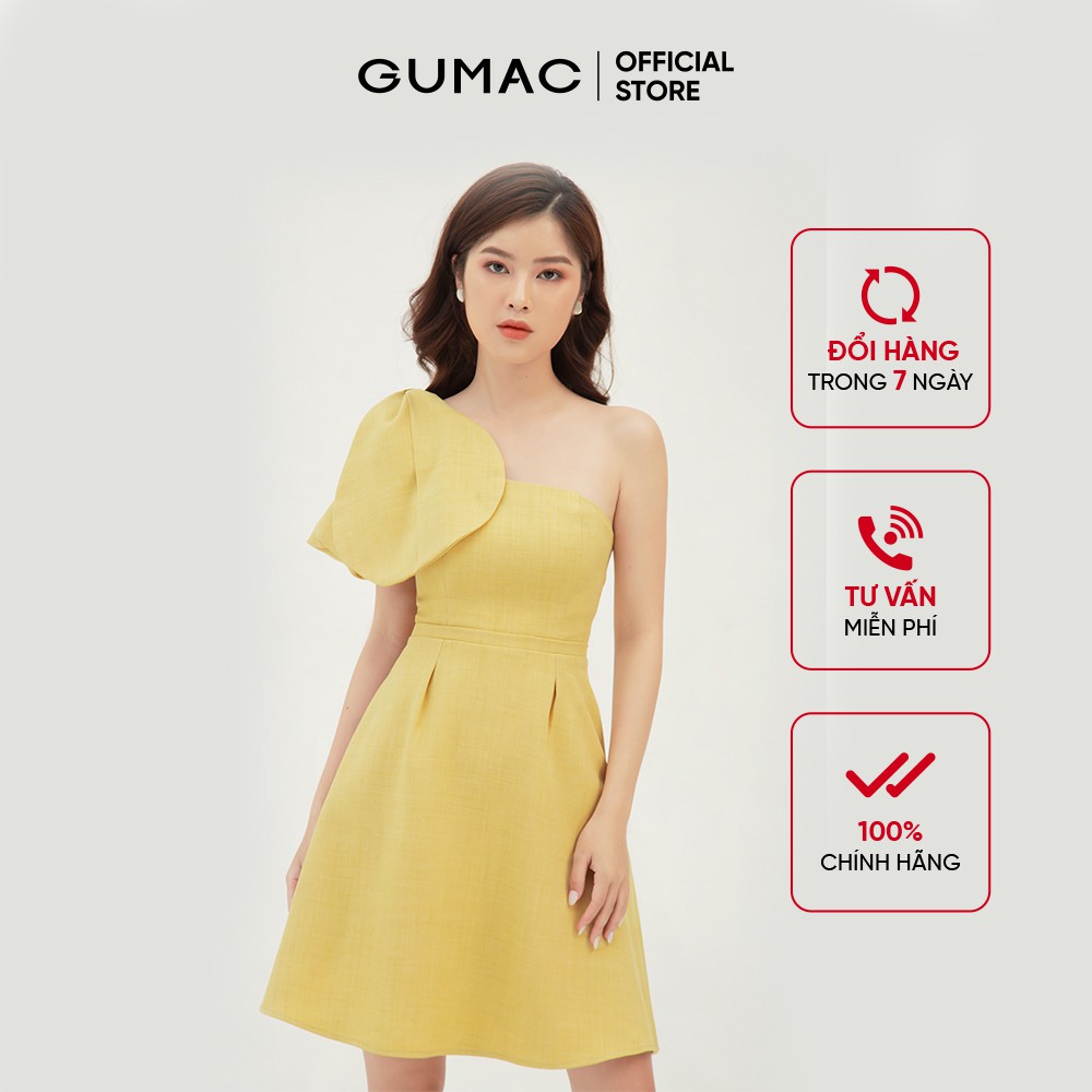 [Mã MABR07062 giảm 8% tối đa 50K đơn từ 249K] Đầm dự tiệc cúp ngực GUMAC thiết kế nơ sang chảnh, màu vàng đủ size DB374 | BigBuy360 - bigbuy360.vn
