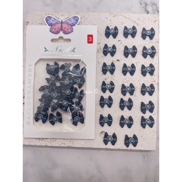phụ kiện charm nơ thương hiệu chanel gắn móng tay nail
