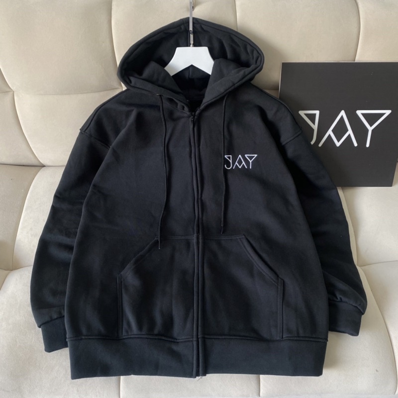 Áo Khoác Hoodie Unisex ZIP Nỉ Bông Thêu JAY màu ĐEN 🏁 Nam nữ unisex/Áo hoodie dây kéo có mũ form rộng Jaystoree 🖤