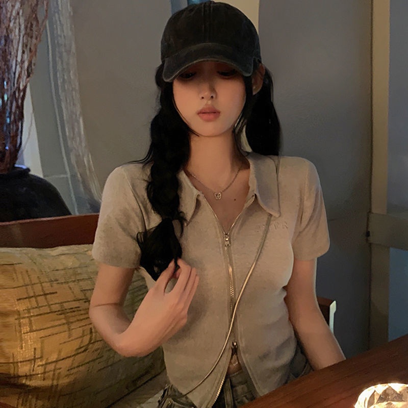 Áo polo Có Dây Kéo Tay Ngắn Phong Cách Hàn Quốc Thời Trang Mùa Hè Hàng Mới Dành Cho Bạn Nữ 2022