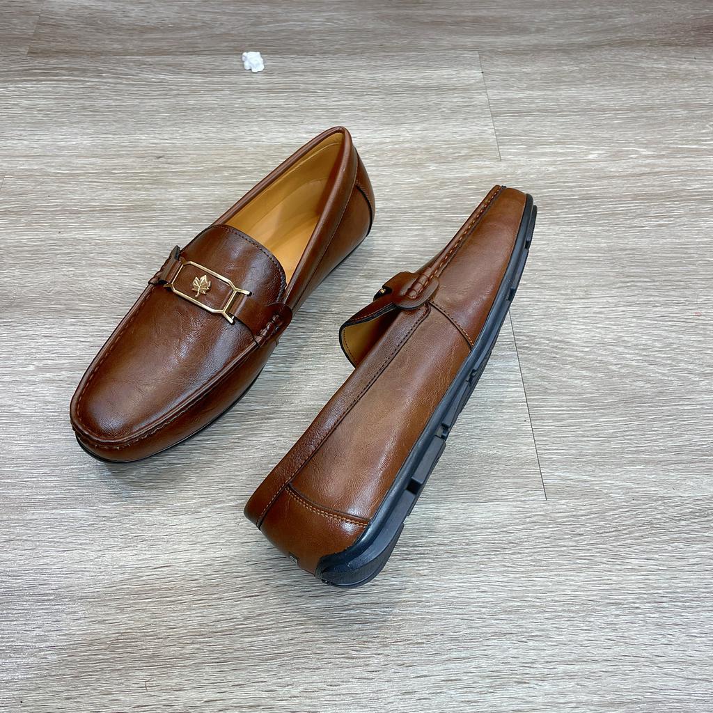 Giày lười da nam công sở màu nâu da sit đế cao su giày mọi da nam khâu viền khâu đế