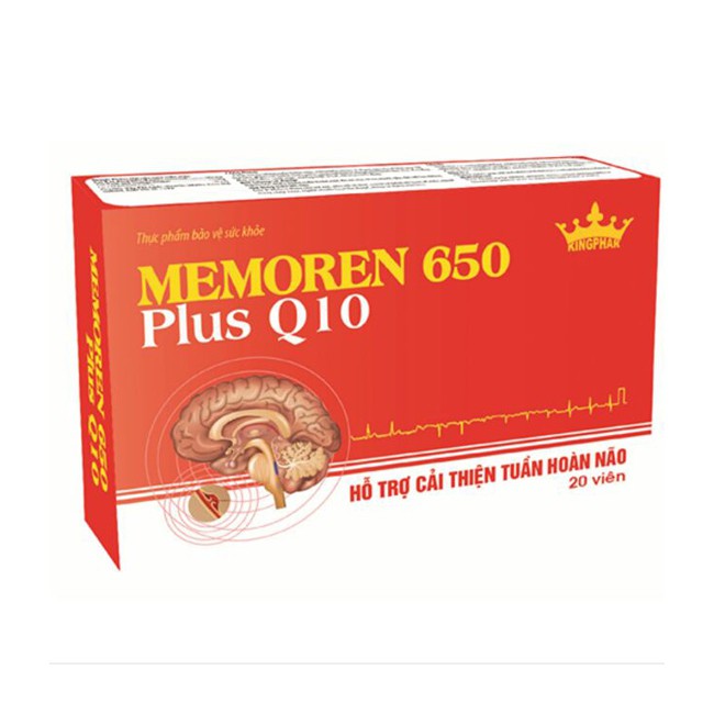 MEMOREN 650 PLUS Q10 KINGPHAR- HOẠT HUYẾT DƯỠNG NÃO, NGĂN NGỪA TAI BIẾN, TĂNG TRÍ NHỚ (HỘP 20 VIÊN)