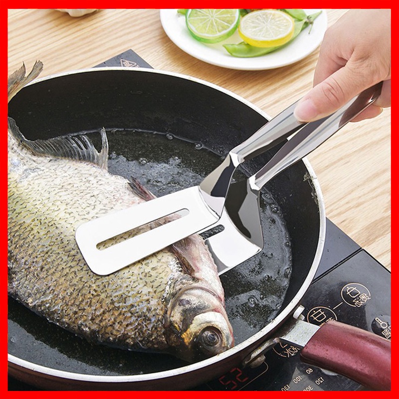 Kẹp inox gắp đảo thức ăn nóng, xẻng lật thực phẩm tiện lợi