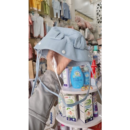 Mũ nón vành tròn linen cho bé trai gái, mũ nón trẻ em kèm tấm chắn phòng dịch tháo rời.