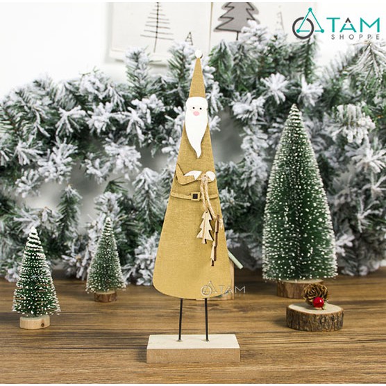 Ông già Noel gỗ tam giác nhọn cầm 2 thông X-MHDB-05