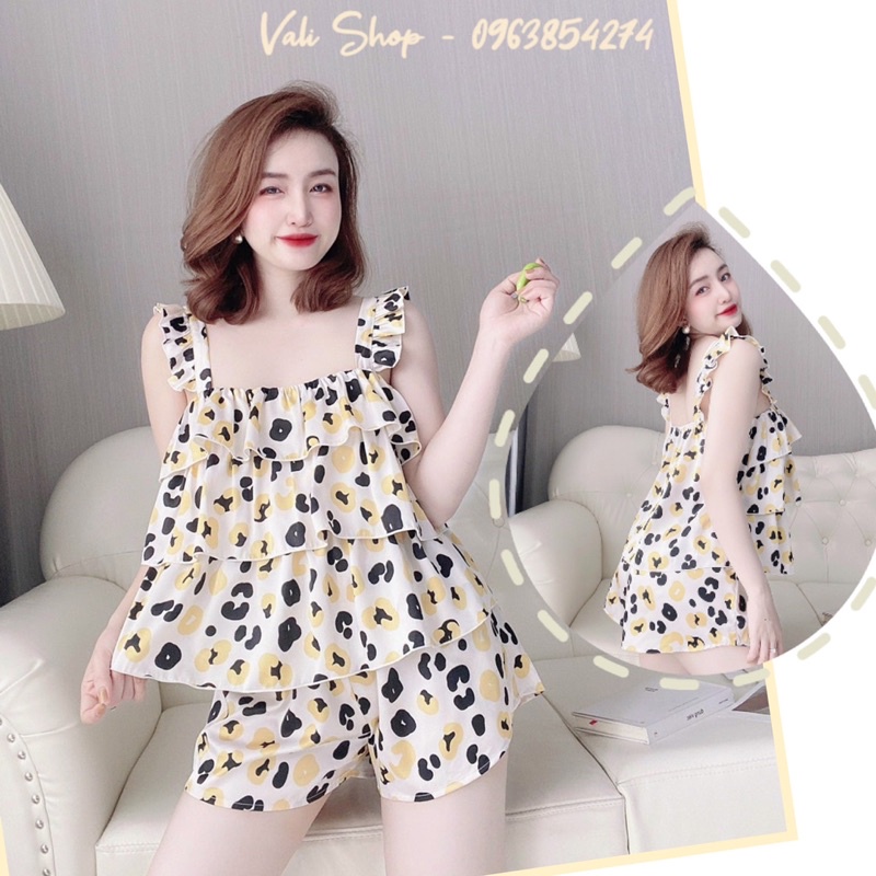 Đồ ngủ lụa latin cao cấp tay cánh tiên nhí áo bèo tầng freesize 40-57kg