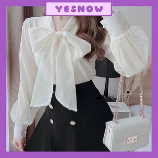 Áo sơ mi tay bồng cổ nơ khuy ngọc tiểu thư 2 lớp mặc tết, đi làm cực xinh-YESNOW