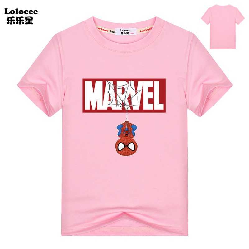Áo thun ngắn tay in hình người nhện và chữ Marvel mới thời trang cho bé trai