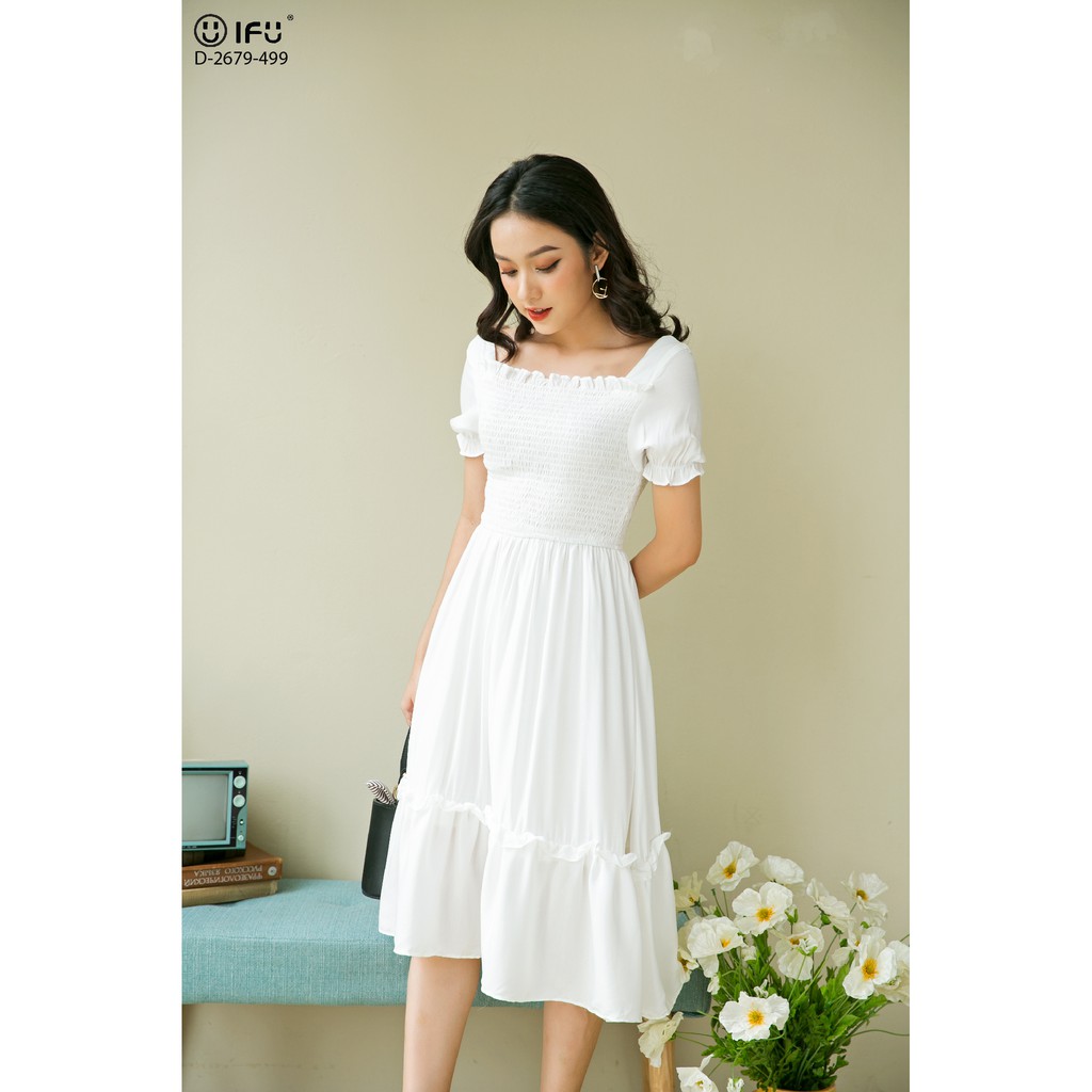 Đầm cổ vuông chun bụng IFU 2679 | BigBuy360 - bigbuy360.vn