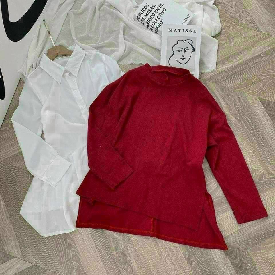 Sét đầm sơ mi trắng phối áo from rộng xẻ tà thời trang