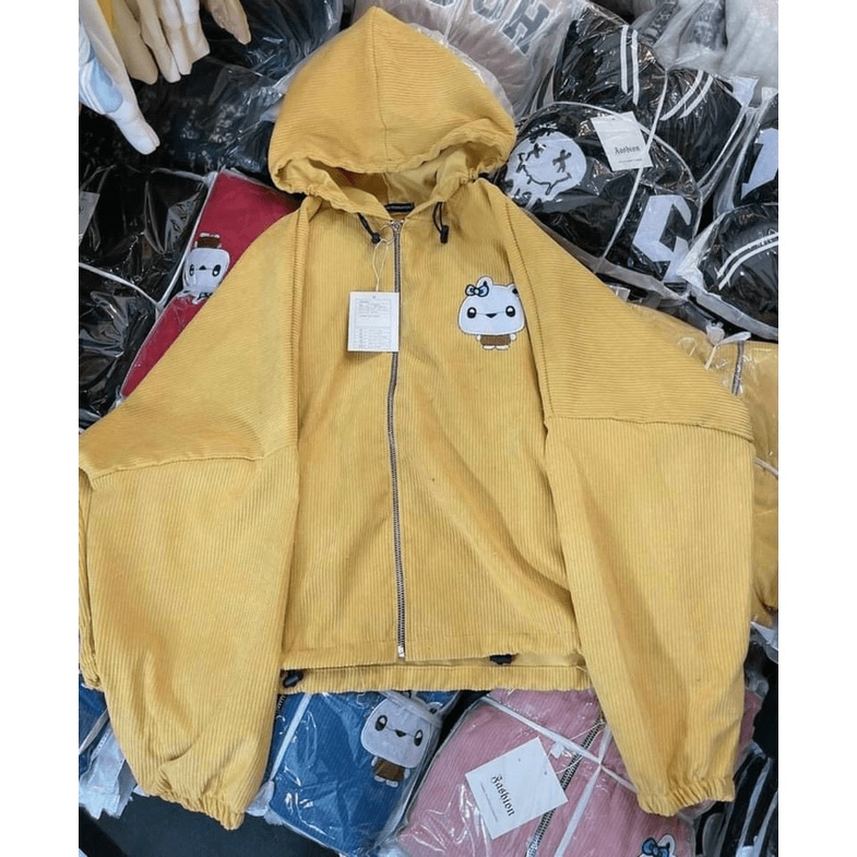 Áo Khoác Nữ Form Rộng Thêu Logo Thỏ Trắng Vải Nhung Gân Phong Cách Ulzzang  TP[NewUnisex]