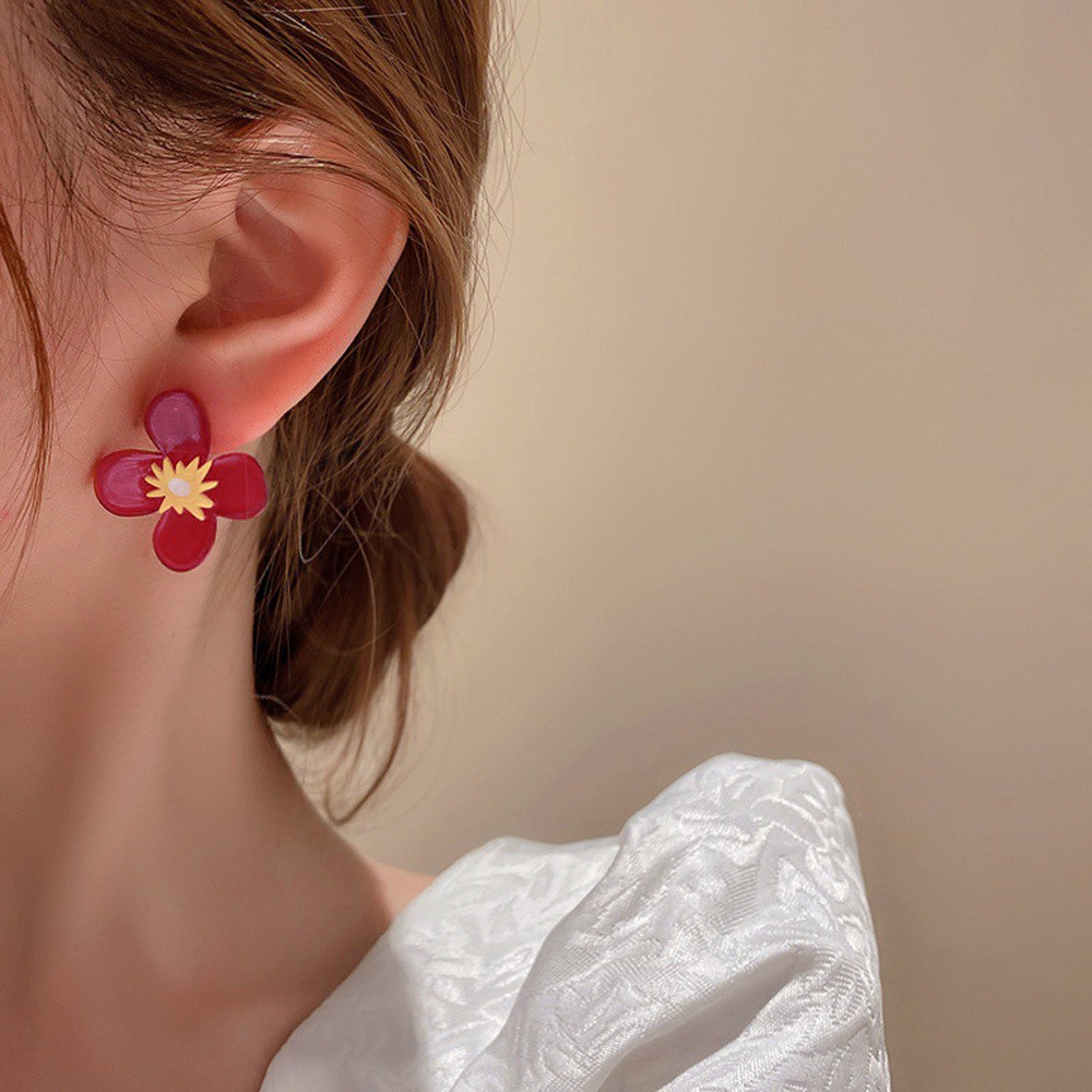 Khuyên tai acrylic họa tiết hình học hoa nhiều màu thời trang cho nữ