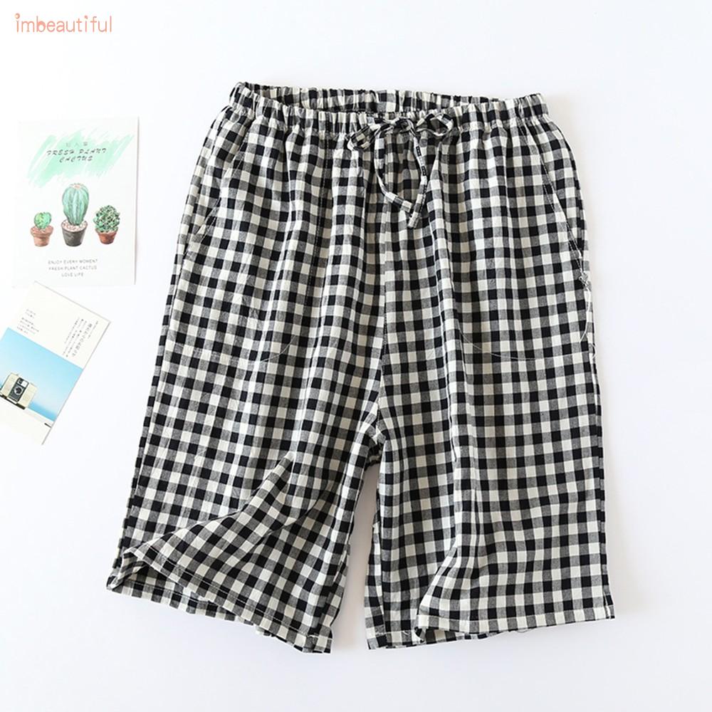 Pants Men Plaid Short Pants Stretch Summer Bottoms Cotton Elastic Waist