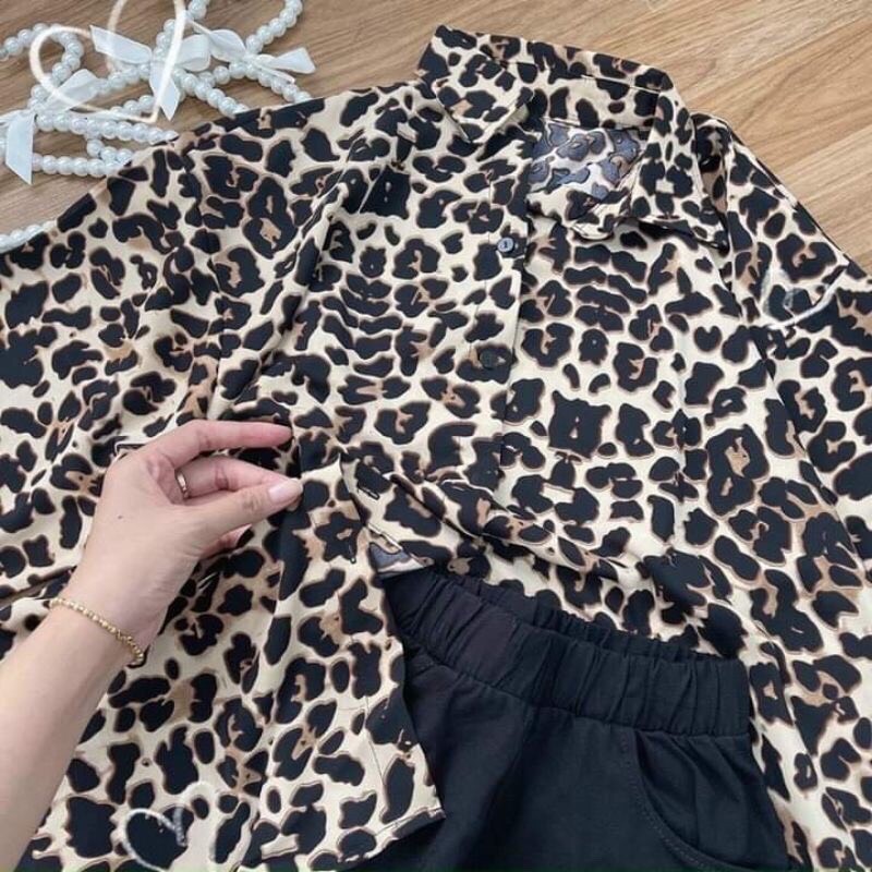 Set Áo sơ mi nữ họa tiết da beo, ngựa vằn + quần short ngố,Có size to XL (Size S M L XL) | BigBuy360 - bigbuy360.vn