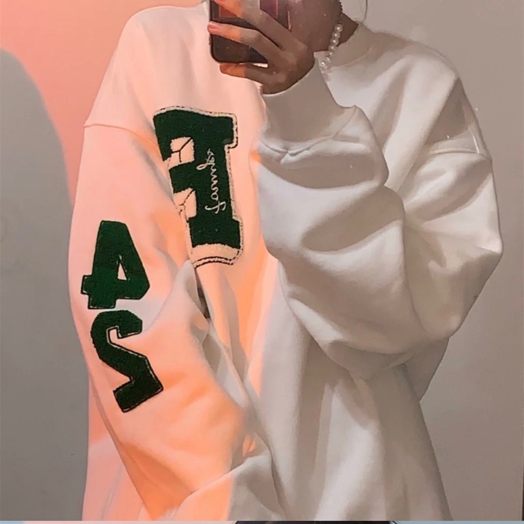 Porozi  Áo sweatshirt cổ tròn họa tiết chữ phong cách Hàn Quốc cho nữ