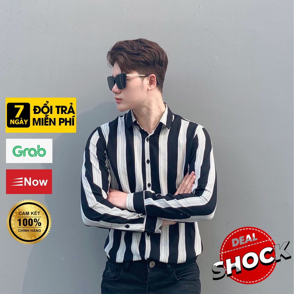 Áo Sơ Mi Nam, Sơ Mi Nam Tay Dài Hoạ Tiết Sọc Đen Trắng , Cổ Vest, Vải Lụa Không Nhăn, Thoát Khí - ULTRA.B BX09 | BigBuy360 - bigbuy360.vn