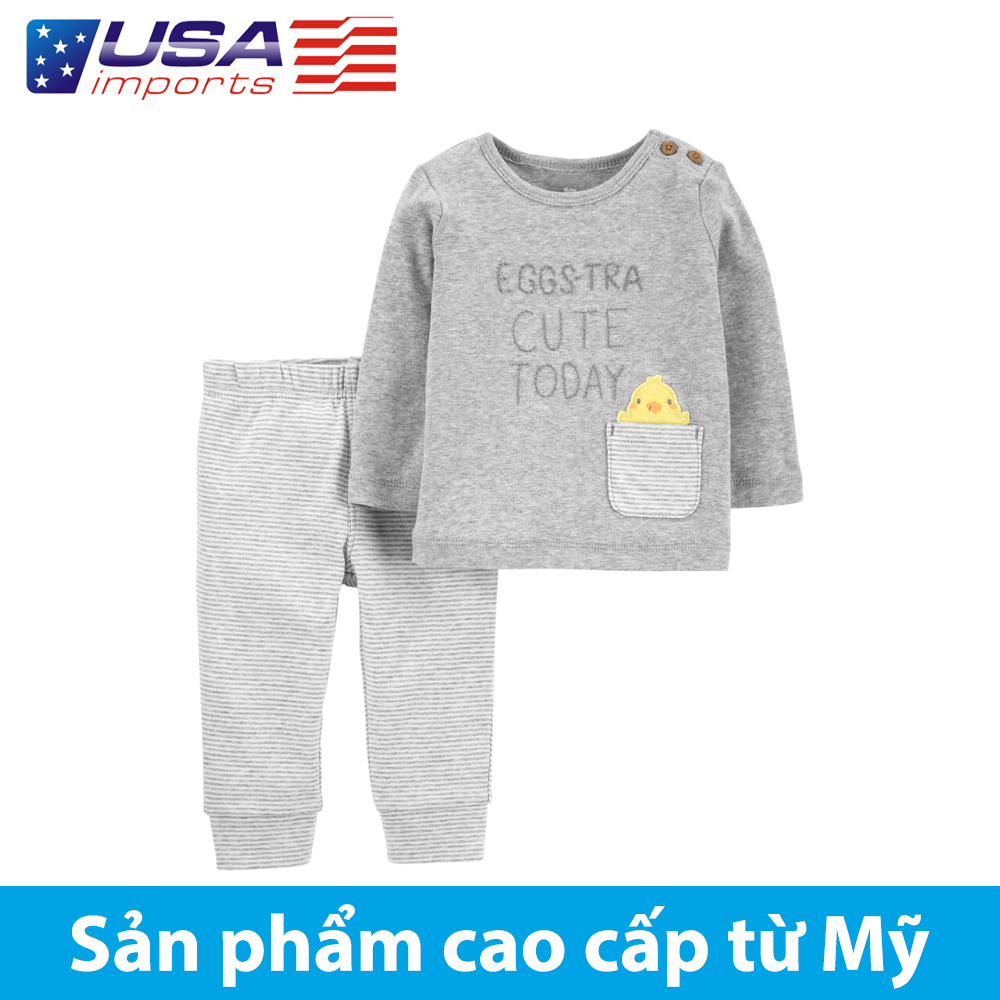 Set áo tay dài kèm quần dài phối xám Car-tờ Auth Từ Mỹ (1K543610)