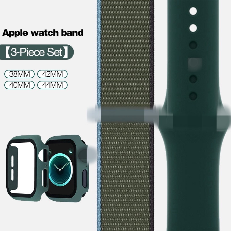 Set 3 Dây Đeo Bằng Silicon + Nylon Cho Đồng Hồ Thông Minh Apple Watch 45mm 41mm 38mm 42mm 44mm 40mm Series 7/6/SE/5/4/3/2/1