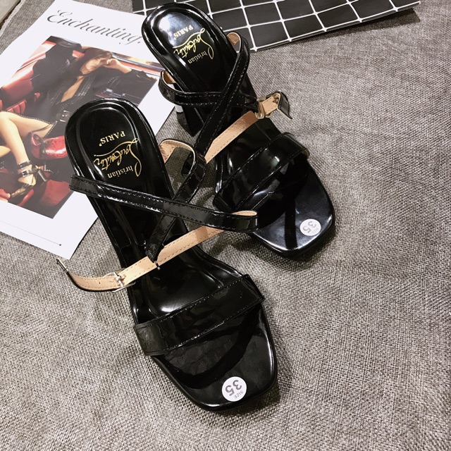 [Shopee trợ giá] Giày sandal cao gót quai ngàn gót loe cao 9p siêu chảnh siêu hot