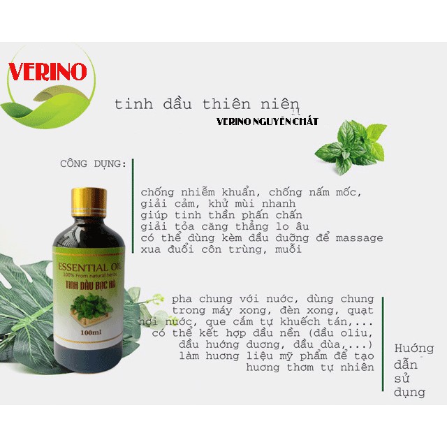 [Giá Hủy Diệt] Tinh dầu thiên nhiên Verino Chính hãng nguyên chất nhập khẩu Ấn Độ Lọ 100ml - Được tùy chọn mùi