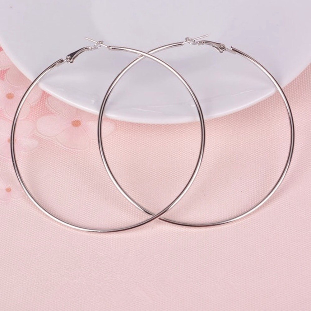 HOOPS Khuyên Tai Tròn Kim Loại Phong Cách Hàn Quốc 8cm / 10cm