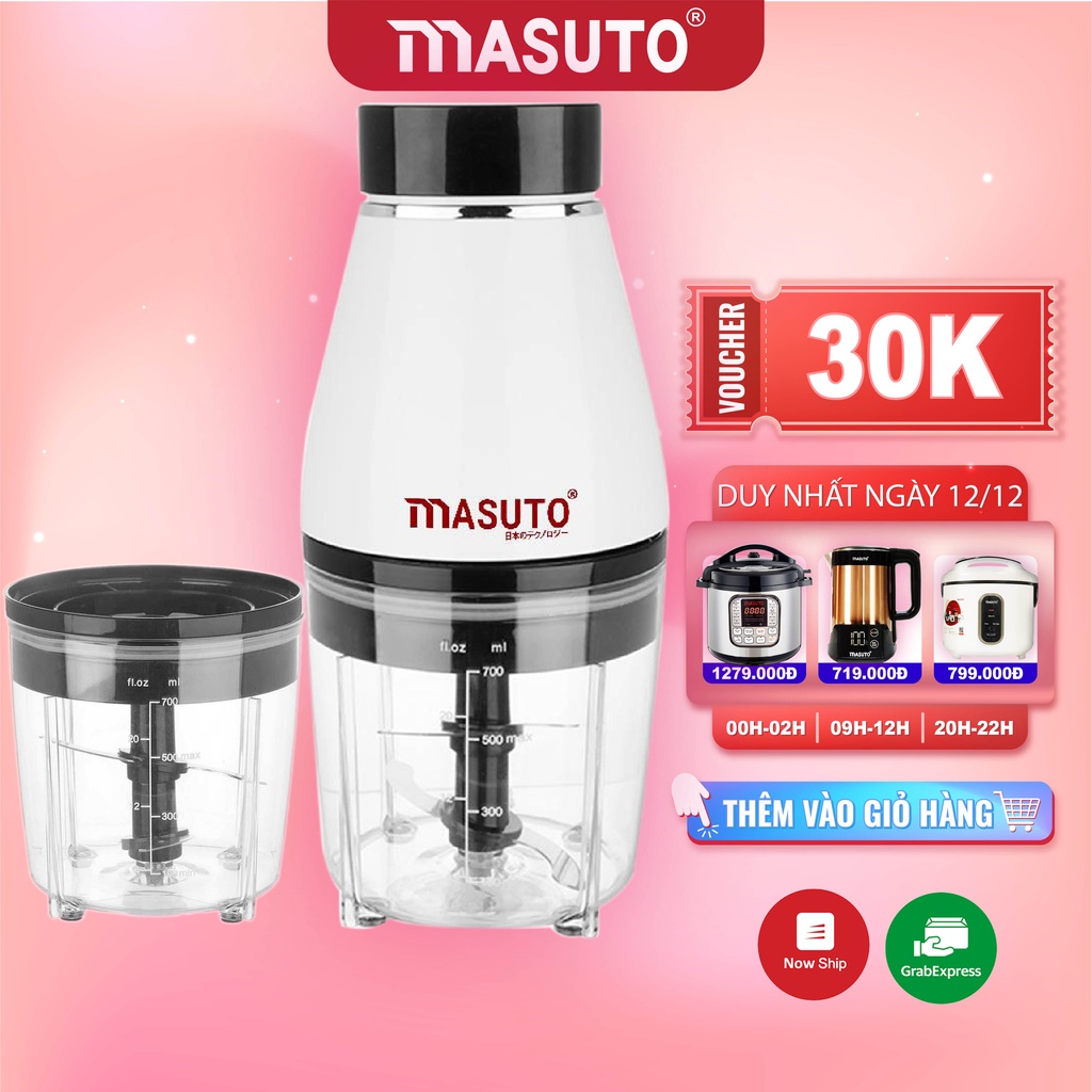 Máy xay sinh tố gia đình đa năng Masuto xay thịt tôm cá ăn dặm siêu nhuyễn mịn chỉ 10s cối 0,6L TẶNG CHẢO TỪ VÂN ĐÁ