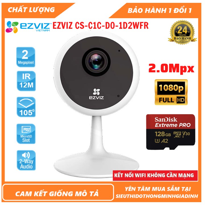 Camera Wifi - Camera EZVIZ CS-C1C-D0-1D2WFR 2.0Mpx (1080p) Âm thanh 2 chiều, Cảnh Báo Chuyển Động,Chống Ngược Sáng