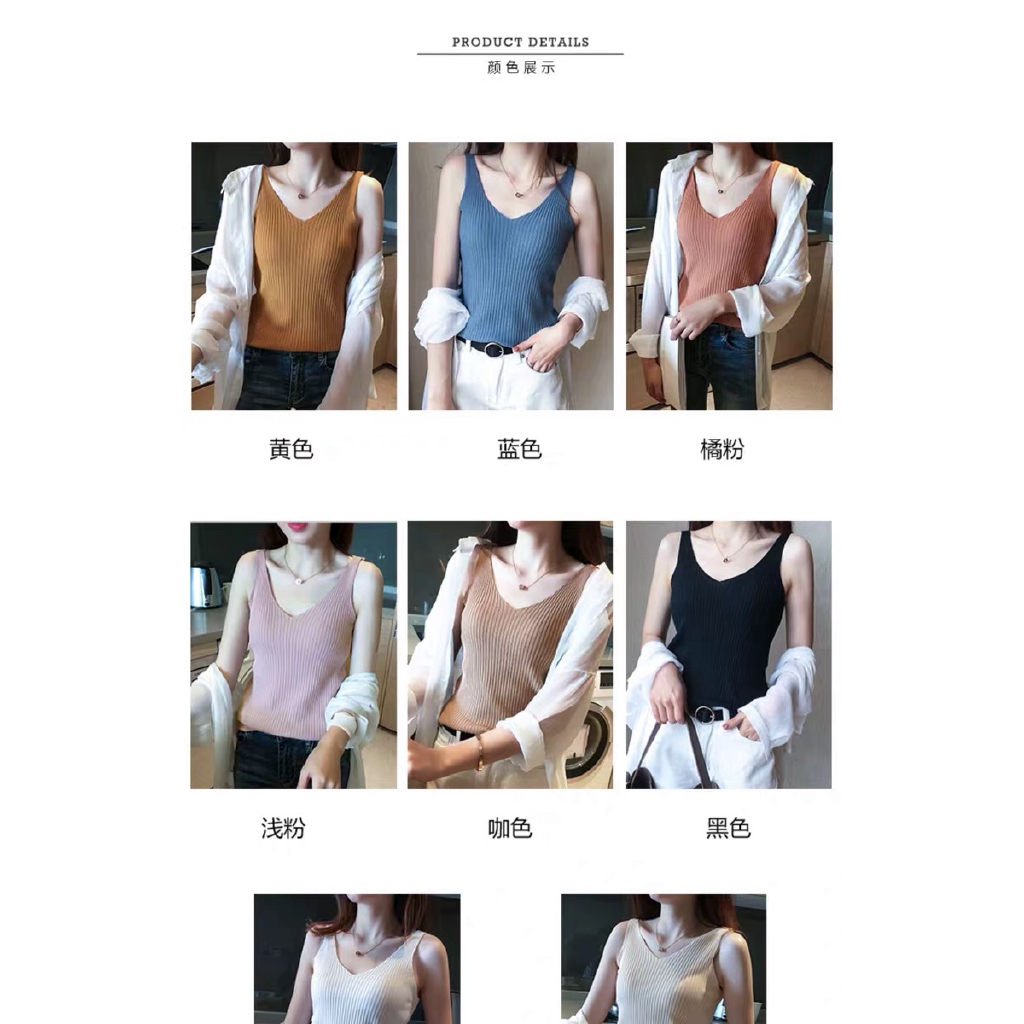 Áo hai dây cổ chữ V dệt kim vải lụa màu đen trắng thời trang hè trẻ trung cho nữ | BigBuy360 - bigbuy360.vn