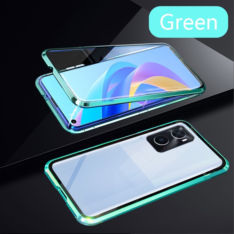 Ốp Điện Thoại Kính Cường Lực Cứng Hai Mặt Phối Khung Kim Loại Cho Oppo A96 A 96 A76 A36 A54 4G 5G Reno 7Z Reno7 5G
