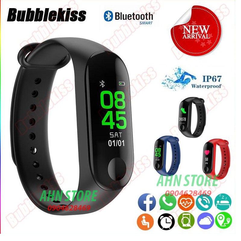 Vòng đeo tay thông minh Smart Band M3 Đo Nhịp Tim kết nối Bluetooth với điện thoại Màn hình màu cảm ứng