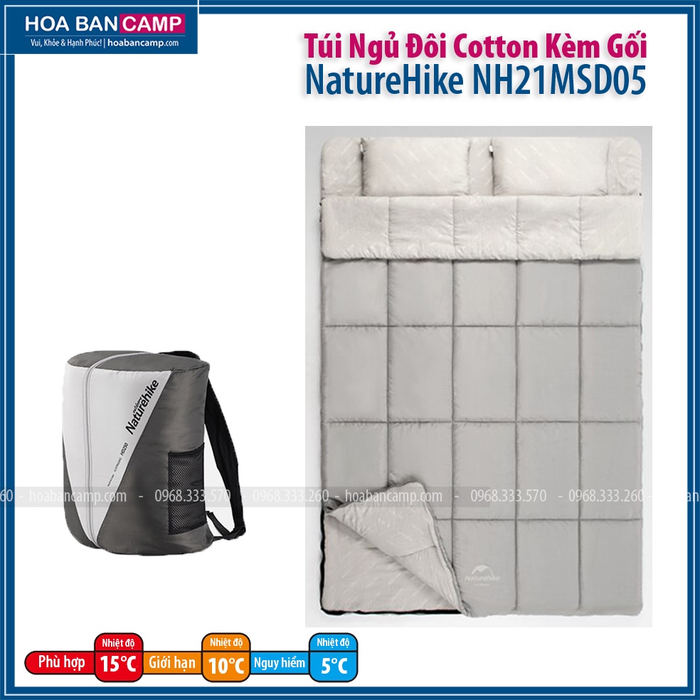 Túi Ngủ Đôi Cotton Kèm Gối NatureHike NH21MSD05 | 5-15°C