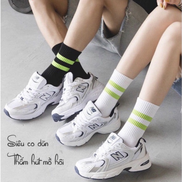 Tất cao cổ nam nữ nhiều màu thể thao trắng đen co dãn thấm hút mồ hôi